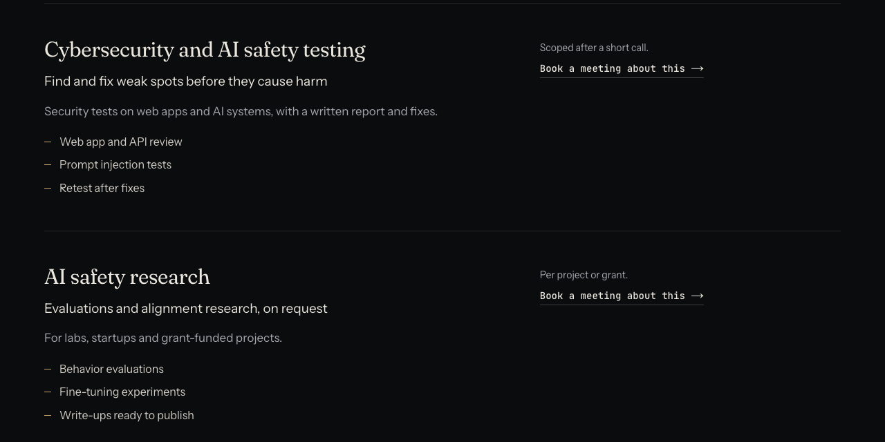 The whitehatstoic Cybersecurity and AI safety testing card and the AI safety research card listing behavior evaluations