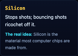 The Silicon terrain card from the Tank City Zero Day page: stops shots, and bouncing shots ricochet off it