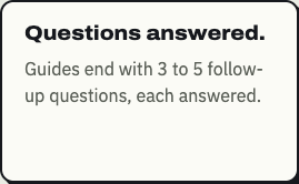 Card from the Electrified home page reading Questions answered: guides end with 3 to 5 follow-up questions, each answered