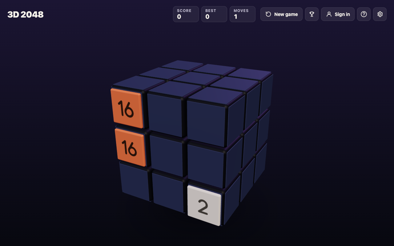 Two 16 tiles stacked on the front face after a keyboard twist