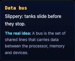 Data bus terrain card from the Tank City Reboot page, with its play note and real idea