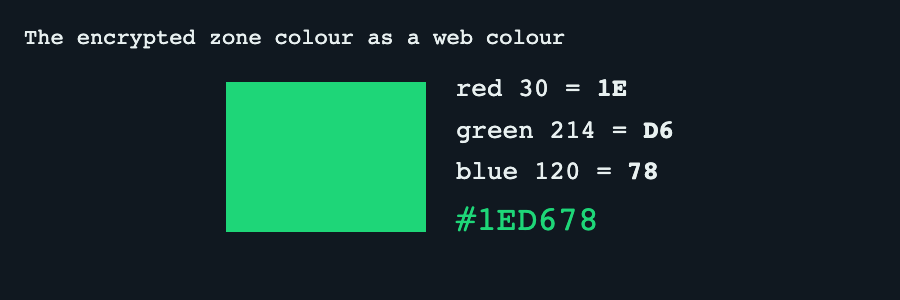 A green swatch beside the channels 1E, D6 and 78 that make the web colour #1ED678
