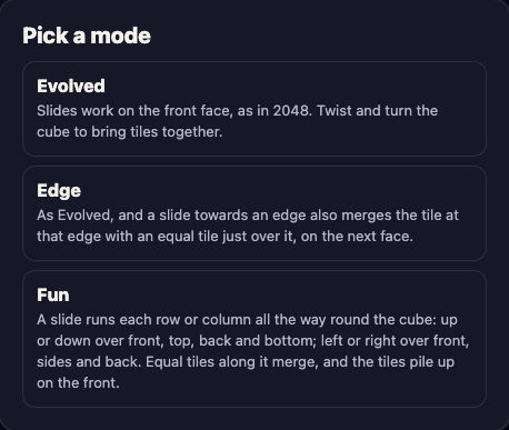The Pick a mode box on a first visit, listing Evolved, Edge and Fun with a line about each