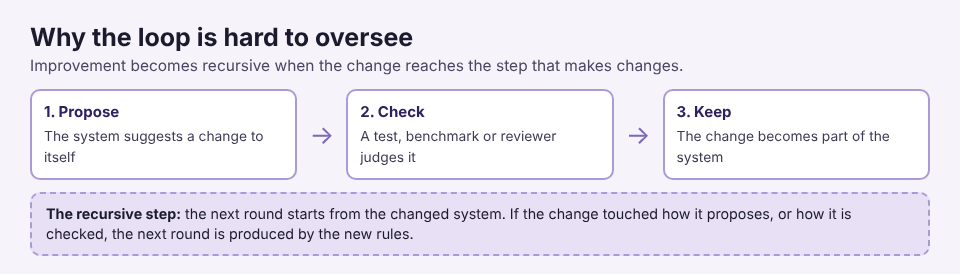 Diagram of a propose, check and keep loop where the next round starts from the changed system