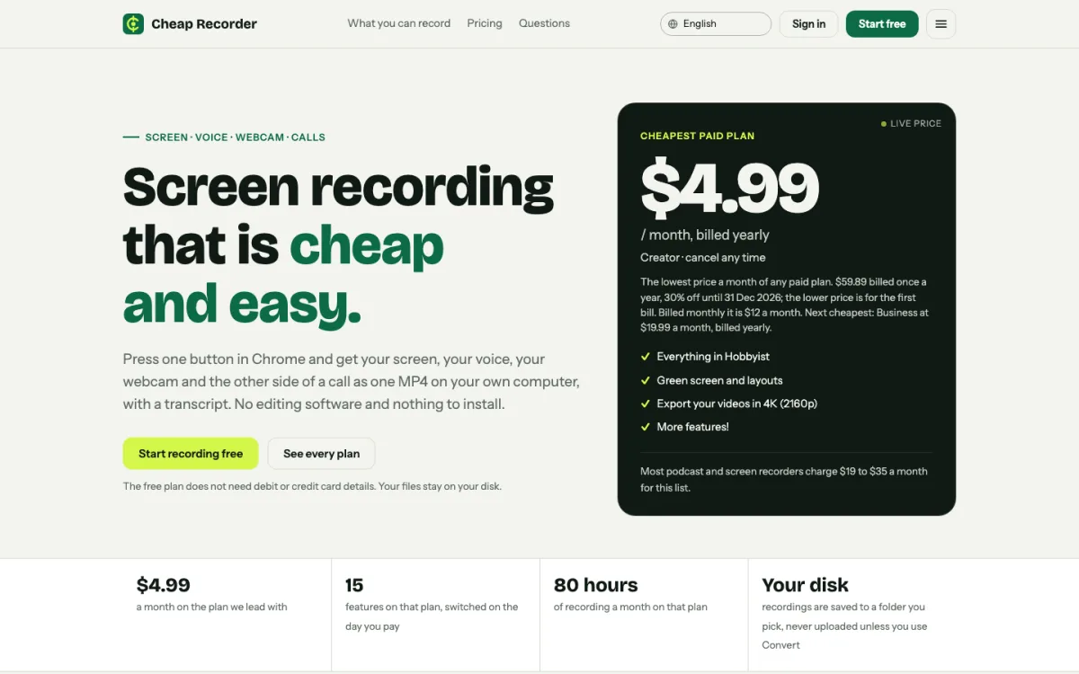Cheap Recorder on desktop